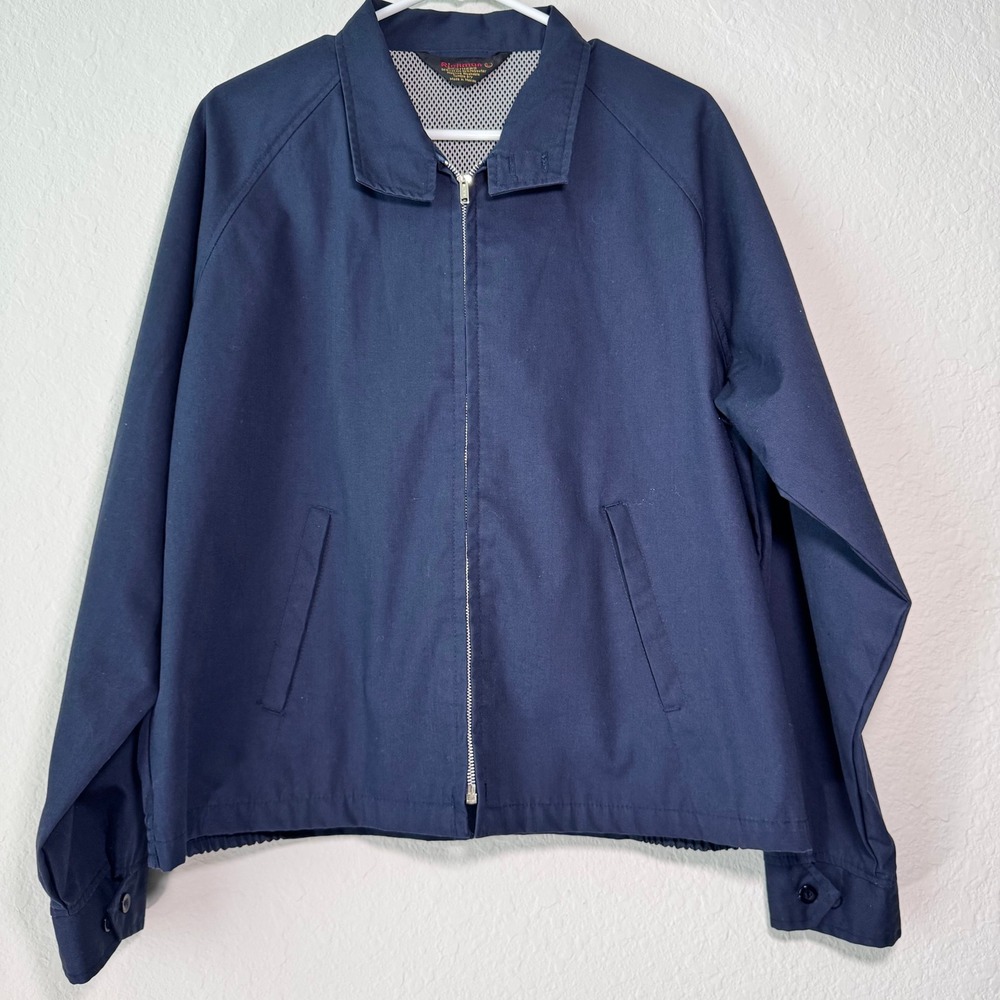 Richman Brothers Mens Navy Size L Blue Harrington Jacket Full Zip Cotton Blend